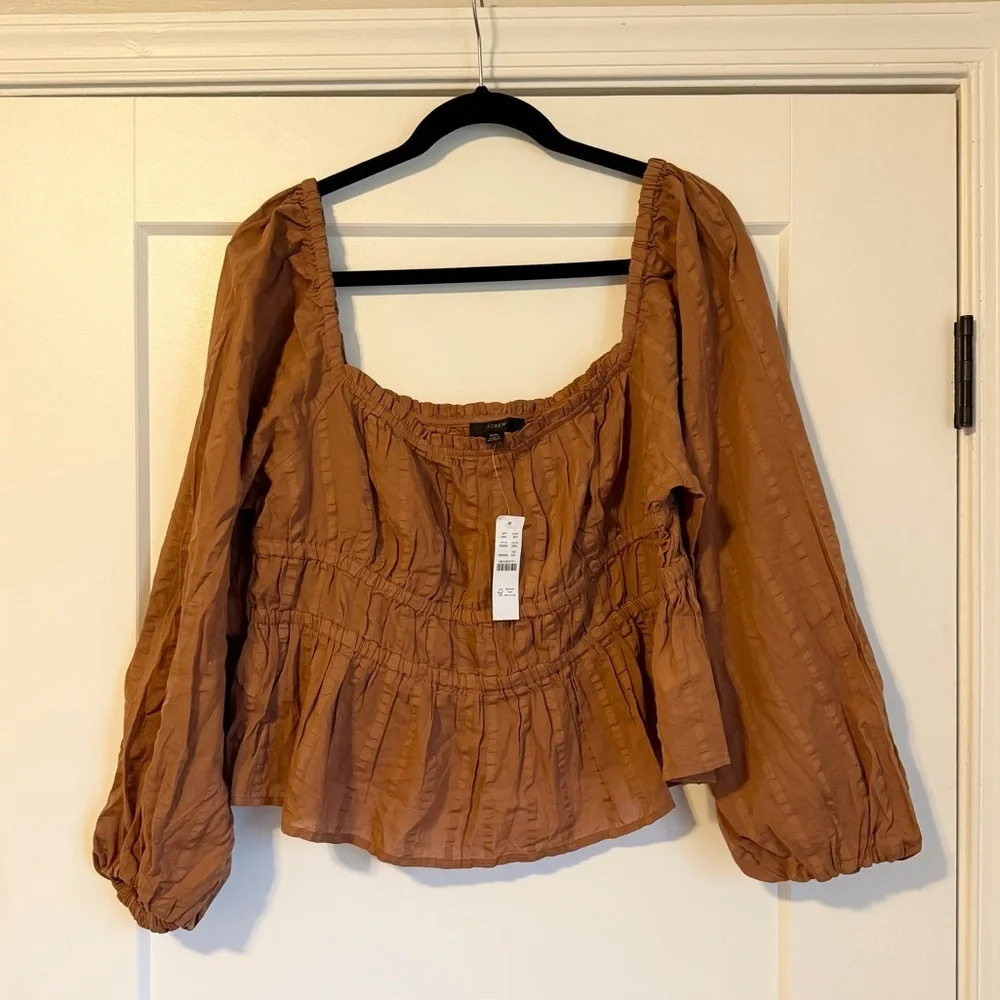J. Crew Puff-Sleeve Textured Cotton Top